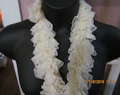 Hand Knit Scarf/Boa Ivory Ruffle Sassy Lace