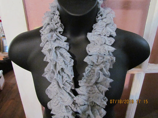 Hand Knit Scarf/Boa Light Gray Ruffle Sassy Lace