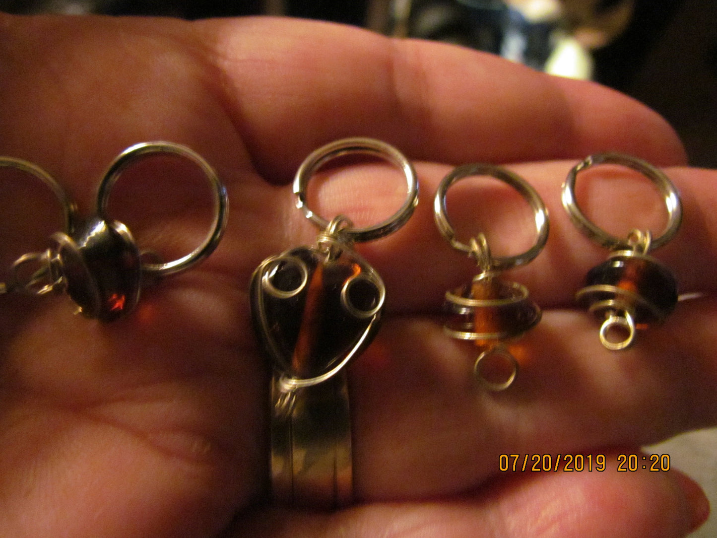 5 Wire Wrapped Stitch Markers Golden Brown Glass Beads
