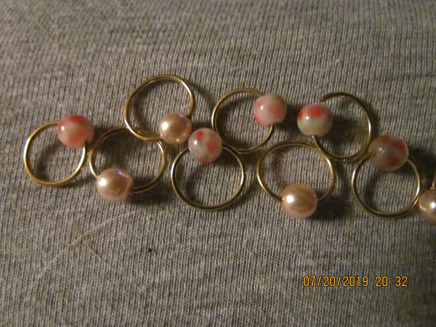 10 Pearl and Pink Flowers Stitch Markers Glass Beads