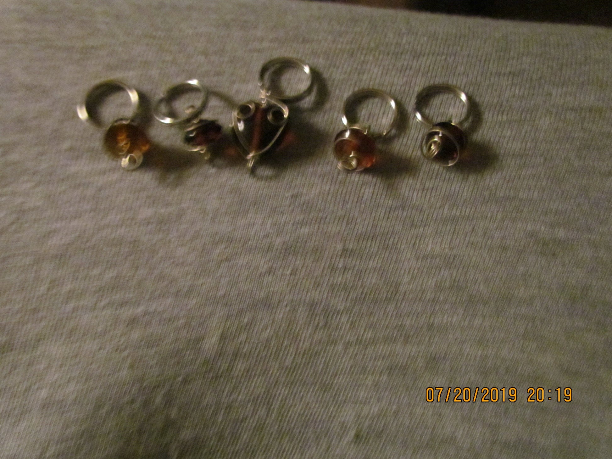5 Wire Wrapped Stitch Markers Golden Brown Glass Beads